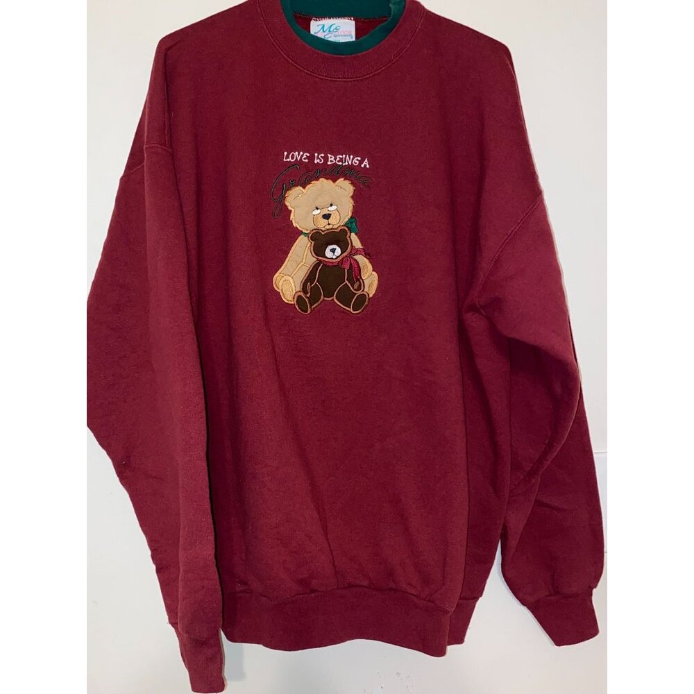 VTG Vintage M&C Sportswear Embroidered Grandma‎ Sweatshirt Size XL Red Green